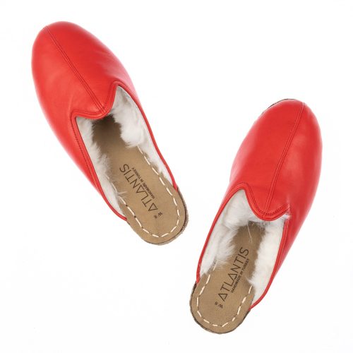 atlantis handmade shoes red slippers with shearling 43366d3b 6f13 4ff8 9460 90a810412c25